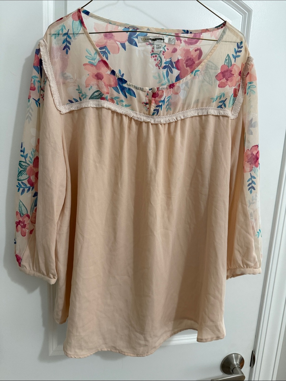 LG Cream Peasant Blouse with Pink & Blue Floral Yoke